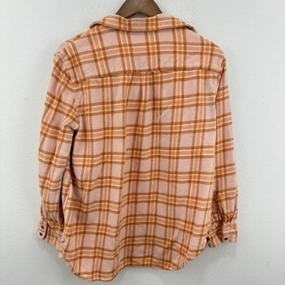 Aerie Womens‎ Plaid Flannel Shirt Shacket Button Up Long Sleeve Peach Orange - Picture 5 of 6